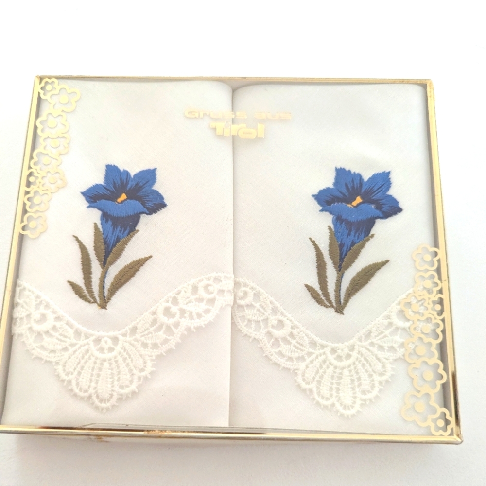 Blue Floral Embroidered Handkerchief Set